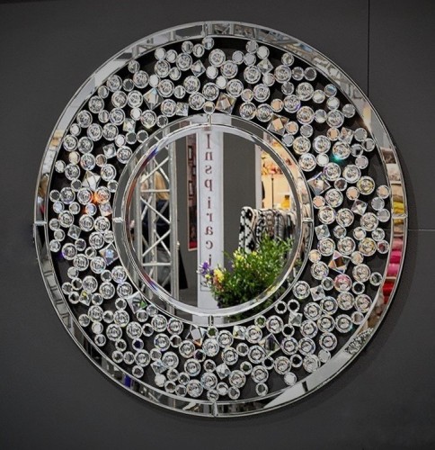 Dekoracyjne lustro z okrągłą ramą z kryształów 80x80