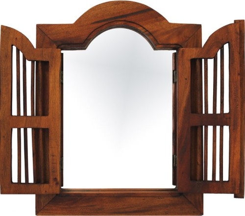 Urocze lustro z okiennicami z drewna teakowego 35x45