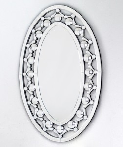 Lustro owalne w ramie z luster i kryształów 92x58