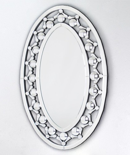 Lustro owalne w ramie z luster i kryształów 92x58