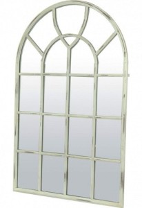 Lustro w kształcie okna z ramą przecieraną  