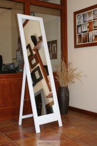 Lustro stojące w prostej dębowej ramie 180x48 kolor biały 