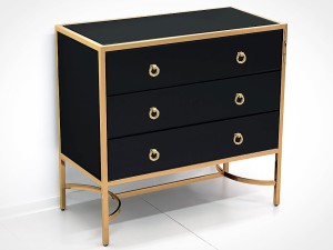 Komoda z czarnego szkła i złotej stali 81x40x76