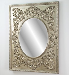 Owalne lustro kryształowe w stylizowanej srebrnej ramie 90x120