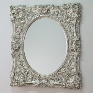 Owalne lustro kryształowe z cudowną srebrną ramą  100x120