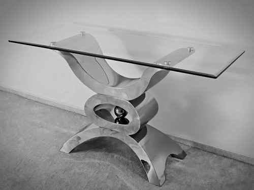Elegancka konsola ze stali nierdzewnej i hartowanego szkła 150x75x45