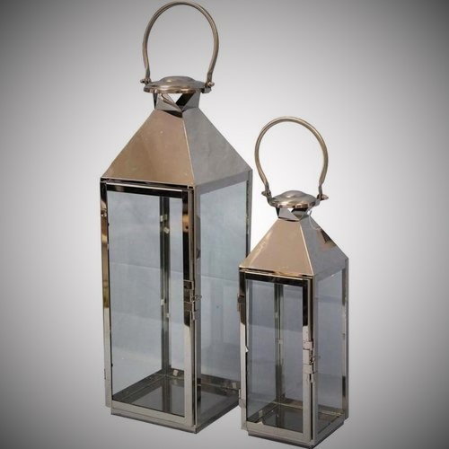 Eleganckie lampiony wykonane z chromowanego metalu i szkła 2szt 