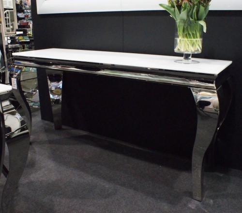 Urocza konsola ze stali i białego szkła 150x74x40