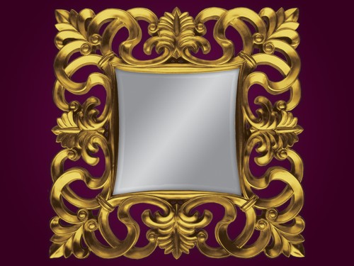 Złote lustro w ozdobnej ramie 100x100