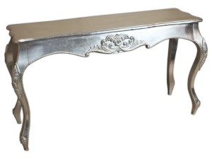 Srebrna drewniana konsola 131x38x75