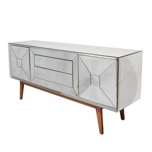  Designerska komoda z drewna i szkła 181x81x47