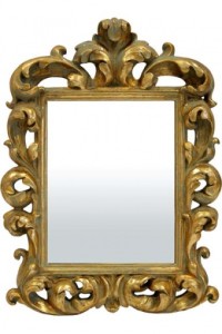 Czarujące złote lustro do postawienia na komodę, powieszenia na ścianie 44x33