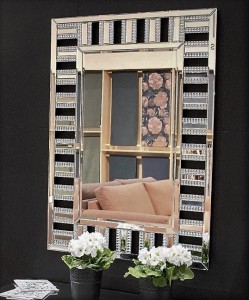 Lustro prostokątne z ramą lustrzaną kryształową 