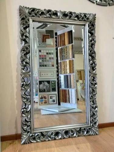 Piękne lustro z ażurową ramą stare srebro 156x96