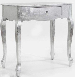 Srebrna stylowa konsola z szufladką 74x73x40